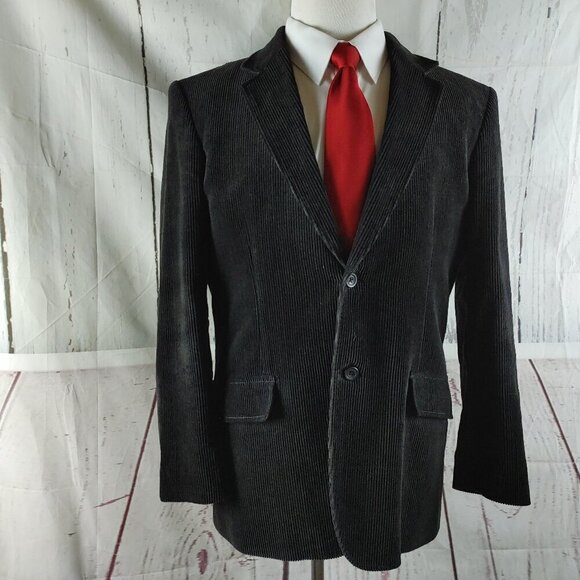 Claiborne 42R Cotton 2 Button Black Corduroy Pinstripe Blazer Sport Coat